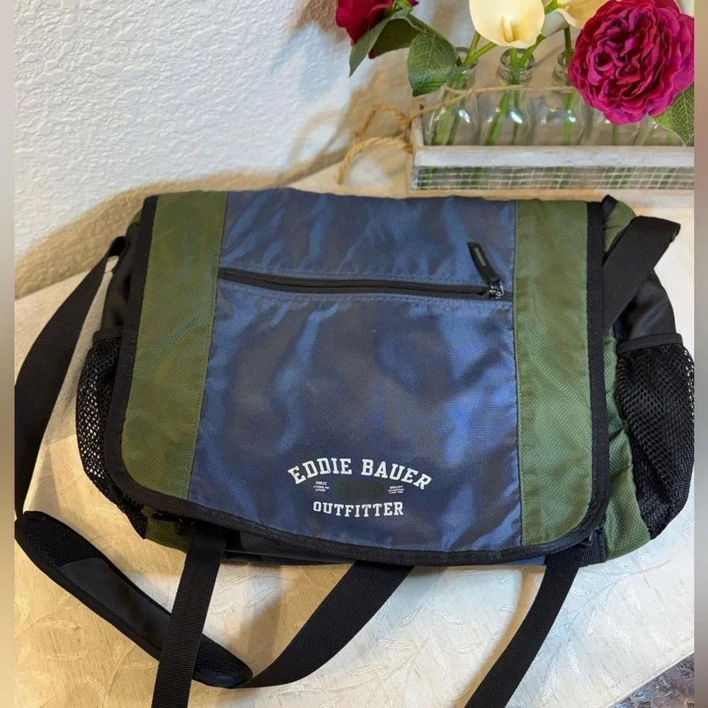 Vintage Eddie Bauer Outfitter EB-20‎ Messenger Bag Blue Green Black Laptop Case